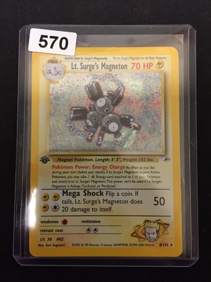 Pokemon Lt. Surge's Magneton Gym Heroes 1st Edition Holofoil Rare Card 8/132