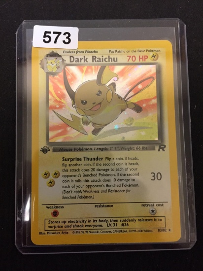 Pokemon Dark Raichu Team Rocket 1st Edition Holofoil Rare Card 83/82