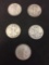 Lot of 5 US Walking Liberty 90% Silver Half Dollars - $2.50 Face