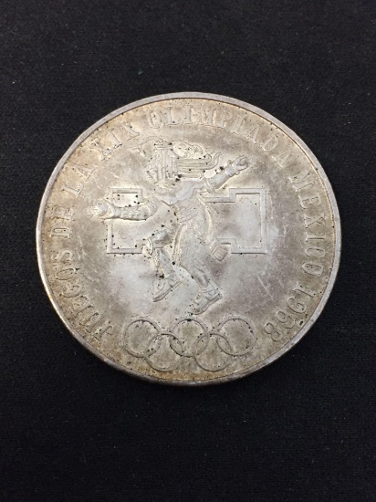 RARE 1968 Mexico Olympics 72% SILVER 25 Pesos NICE Coin