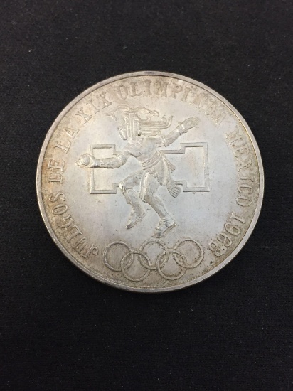 RARE 1968 Mexico Olympics 72% SILVER 25 Pesos NICE Coin