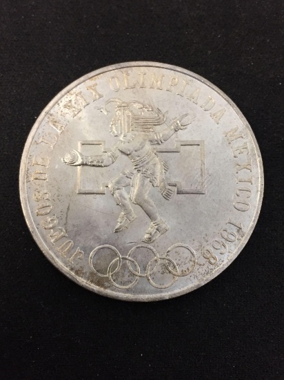 RARE 1968 Mexico Olympics 72% SILVER 25 Pesos NICE Coin