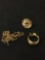 Lot of Three Monet Designed Gold-Tone Alloy Items, Two Mismatched Earrings & One Figaro Link