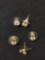 Lot of Three Gold-Tone Alloy Small, Medium & Large Round Faceted Zircon Accented Pairs of Stud