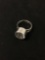 Bezel Set Round Faceted 18mm Zircon Center Split Shank Sterling Silver Ring Band-Size 7