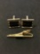 Matched Set Gold-Tone Alloy Onyx Accented, Pair of Rectangular Cufflinks & Rectangular Tie Clip