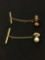 Lot of Two Alloy Ball Motif Gold-Tone Tie Pins, One 8mm Round Bead Ball & 7mm Faux White Pearl