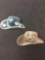 Lot of Two Alloy Cowboy Hat Motif Brooches, One Enameled Rhinestone Accented & Floral Motif