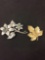 Lot of Two Alloy Organic Motif Gemstone Accented Brooches, One 4