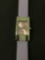 LDADPK Designed Rectangular 35x18mm Rhinestone Accented Bezel Stainless Steel Watch w/ Leather Strap