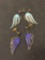 Lot of Two Filigree Decorated Angel Wing Motif Pairs of Alloy Earrings, One Royal Blue Enameled &