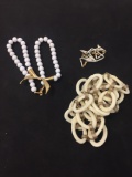 Lot of Three Monet Designed White & Gold-Tone Necklaces, One 36