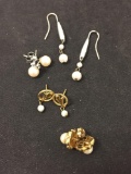 Lot of Four Various Size, Shape & Styled Faux Pearl Accented Pairs of Alloy Earrings