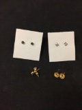Lot of Four Various Size, Shape & Styled Pairs of Rhinestone Accented Alloy Stud Earrings