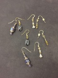 Lot of Four Hand-Beaded Various Size, Shape & Styled Pairs of Vintage Fashion Alloy Drop Earrings