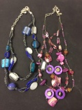 Lot of Two Larger Colorful Multi Strand Hand-Beaded Murano Glass Accented Fashion Necklaces