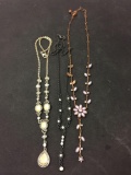 Lot of Three Various Length & Styled Fashion Alloy Chandelier Drop Necklaces