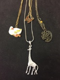 Lot of Four Various Length & Styled Animal Motif Pendants Fashion Alloy Necklaces