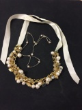 Lot of Two Various Length & Styled Faux Pearl Accented Fashion Alloy Necklaces