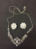Lot of Three Rhinestone Accented Item, One Broken Chandelier Necklace & Two Loose Buttons