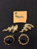 Lot of Two Paolo Designed Gold-Tone Fashion Earrings, Pair of Rope Framed Black Button Earrings &