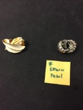 Lot of Two Erwin Pearl Designed Pairs of Alloy Earrings, One White Enameled Gold-Tone & Silver-Tone