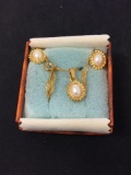 Lot of Two 18Kt Rolled Gold Plated Matched Set Faux Pearl Accented Pair of Button Earrings & Pendant