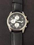 Fossil Arkitekt Designed Round 36mm Bezel Stainless Steel Watch Chronograph w/ Leather Strap