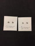 Lot of Two 3mm Bezel Set Zircon Accented Pair of Sterling Silver Stud Earrings, One w/ White Zircon