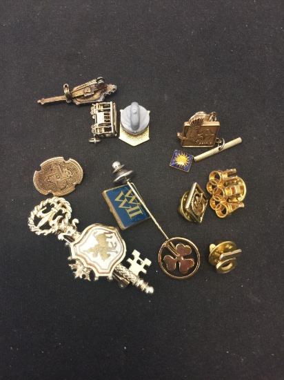 Lot of Eleven Various Size & Styled Alloy Commemorative Pins