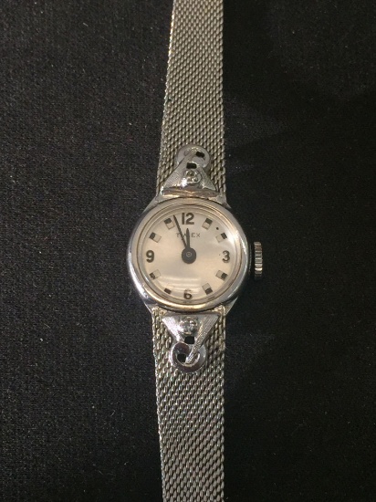 Timex Designed Round 16mm Bezel Stainless Steel Watch w/ Diamond Accented Bracelet
