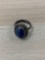 Oval 15x10mm Lapis Cabochon Rope Framed Sterling Silver Ring Band-Size 9