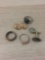 Lot of Five Alloy Jewelry Items, Three Ring Bands & Two Mismatched Cufflinks