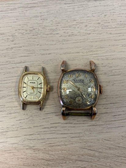 Lot of Two Loose Gold-Tone Stainless Steel Watches, One Square 25mm Gruen & Rectangular 20x17mm