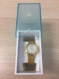 Grenen Designed Round 19mm Bezel Rhinestone Accented Mother of Pearl Face Gold-Tone Stainless Steel