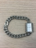 St. Marin Designed Rectangular 24x18mm Bezel Stainless Steel Watch w/ Curb Link Bracelet