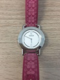 Coach Designed Round 32mm Stainless Steel Watch w/ Pink Nylon & Leather Strap