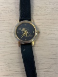 Image Designed Round 23mm Bezel Gold-Tone Stainless Steel Watch w/ Leather Strap