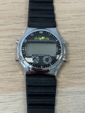 Digital Round 35mm Chrome Bezel Stainless Steel Watch w/ Rubber Strap