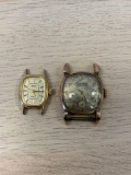 Lot of Two Loose Gold-Tone Stainless Steel Watches, One Square 25mm Gruen & Rectangular 20x17mm