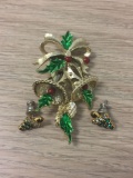 Lot of Two Gold-Tone Alloy Gemstone Accented Gerry's Designed Matched Christmas Tree Brooch & Stud