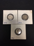Lot of 3 United States Mercury Dimes From Collection - 90% Silver Coins