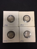 Lot of 4 United States Mercury Dimes From Collection - 90% Silver Coins