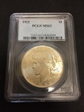 PCGS Graded 1922 Peace Silver Dollar - MS63