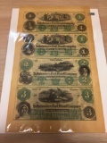 Tallahassee Rail Road Company Uncut, Un-Issued Sheet 2 $1, $2, And $3
