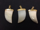 Lot of 3 Shark Tooth Shaped Mother of Pearl Pendants