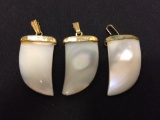 Lot of 3 Shark Tooth Shaped Mother of Pearl Pendants