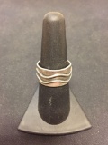 Antique Finished 10.0mm Wide Wave Themed Sterling Silver Cigar Ring Band-Size 8-7 Grams