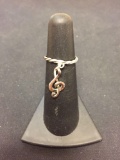 Petite Sterling Silver 1.5mm Wide Ring Band Music Note Charm-Size 5-1.5 Grams
