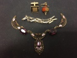 Lot of Four, Two Single Mismatched Earrings & Necklace Pieces w/o Chains